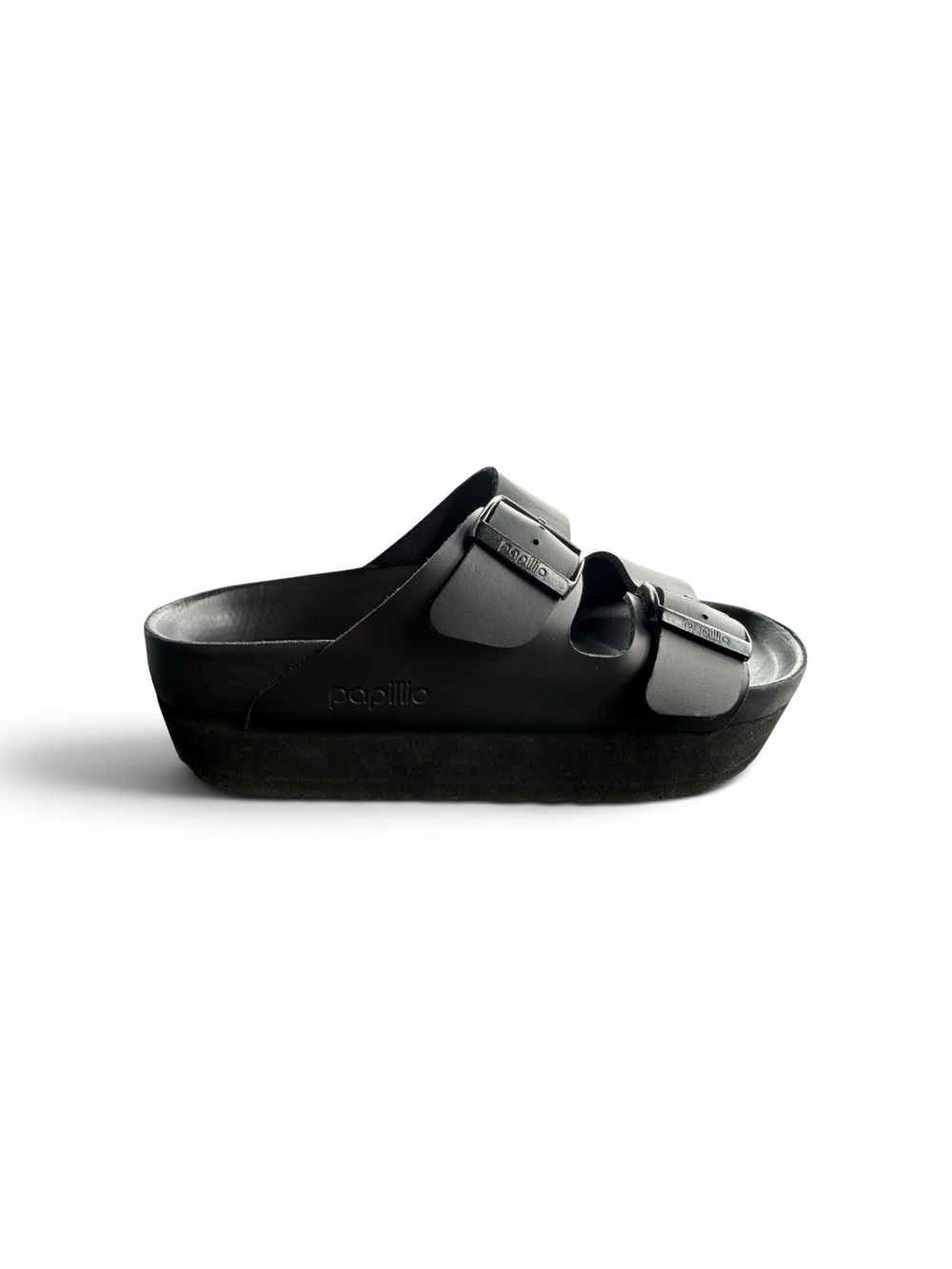 Birkenstock Papillio Arizona Flex Leather Platform Sandals • Black • Size 38